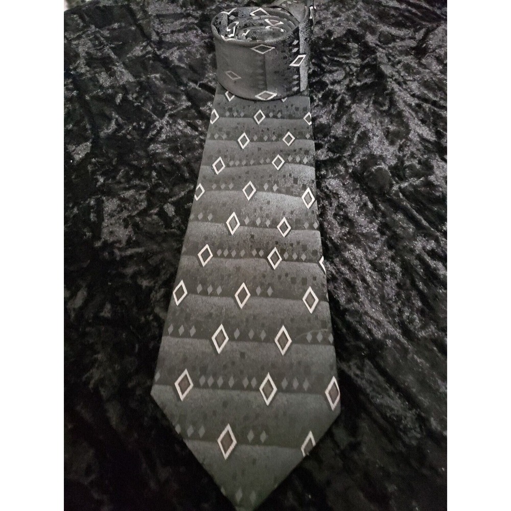 Don Loper of Beverly Hills Neck Tie Mens Black Gray Diamonds Career Wear